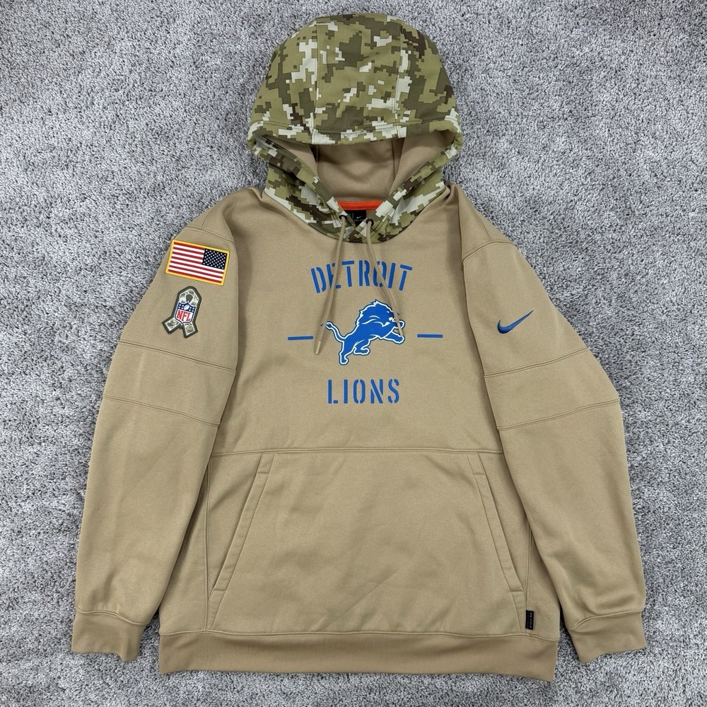 Nike Detroit Lions Salute To Service Hoodie Men's XL Beige Camo Hood Patriotic